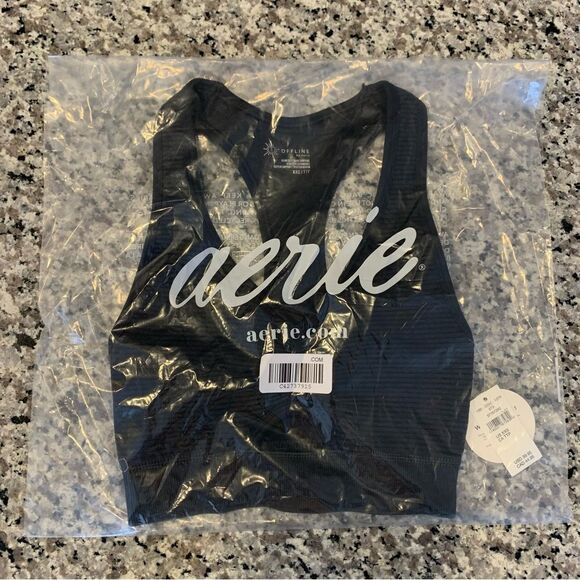 Aerie Bra XXS Seamless Offline Oasis Rib Sports Charcoal Black - Picture 6 of 7